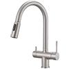 ZPSPZ Rubinetto Tre Vie con Doccetta Estraibile Ottone 2 Maniglie Rubinetto 3 Vie per Depuratore Rotante Foro Singolo-Spazzolato
