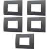Electron 5 Placche, 3 moduli/posti, Compatibile Con Vimar Arke', nero brillante, Placca rettangolari squadrate, Plastica di alta qualità, 100% compatibile con supporti e moduli originali