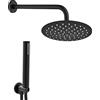 Inbagno Set doccia con soffione e doccetta nero opaco, acciaio INOX e abs, anticalcare (Diametro 30 cm, Tondo)