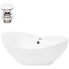 ML DESIGN modern living ML-Design Lavabo in Ceramica Bianco Lucido 59 x 20,5 x 39,5 cm Lavandino da Appoggio Ovale Design Moderno Lavamani Bacinella Sanitari Arredo da Bagno Toilette Casa Lavello incl. Piletta e Troppopieno