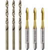 QUARKZMAN Set Maschi e Punte Trapano Metriche, 3pz M4 x 0.7 Maschi a Punta Elicoidale Rivestito Titanio e 3pz 3,3mm Punte Trapano Elicoidali Giallo Arrosto, Filettatura Maschiatura Viti