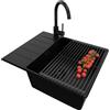 PRIMAGRAN Lavandino da Cucina Tutto Nero 62x50cm, Lavello in Granito a 1 vasca + Rubinetto 32x20cm + Set di accessori, Lavabo da Cucina Incasso al Mobile 50cm - Copenhagen Top S430