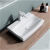 doporro Lavabo da Appoggio in Ceramica Bianco Lucido, Lavandino Bagno Moderno con Foro Rubinetto e Rivestimento Nano 47x32x10 cm Brüssel152B