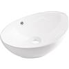 Aqua Uno AQUAUNO - Lavabo da appoggio MAYA, 59 x 39 cm, ovale, in ceramica bianca, senza foro per rubinetto, con troppopieno, cromato, sanitari, bagno