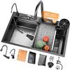 Generic 65x50cm Lavandino Cucina, Lavello Cucina A Cascata Multifunzionale In Acciaio Inox, Lavello Cucina 1 Vasca, Con Rubinetti Estraibili E Scolapiatti E Scarico