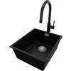 PRIMAGRAN Lavandino da Cucina Nero 41x47cm, Lavello in Granito a 1 vasca + Rubinetto 40x20cm + Set di accessori, Lavabo da Cucina Incasso al Mobile 45cm - London Slim S135