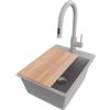 PRIMAGRAN Lavandino da Cucina Grigio 38x50cm, Lavello in Granito a 1 vasca + Rubinetto 40x20cm + Set di accessori, Lavabo da Cucina Incasso al Mobile 40cm - Riga S091