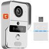 YCWG Tuya Smart Life Campanello video con campanello, Wireless WiFi 1080P Visione notturna Citofono Sorveglianza di sicurezza Videocitofono Sistema di controllo accessi,Argento