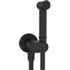 Inbagno Idroscopino per wc e bidet nero opaco tondo in ottone, con supporto e flessibile 90 cm, sistema anti-allagamento con pulsante d'arresto