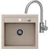 VBChome - Set Lavello da Cucina in Granito 50 x 47 cm Beige + Miscelatore Cucina in Acciaio Inox | Resistente ai Graffi e al Calore | Completo di Scarico, Sifone Manuale e Accessori | Design Moderno