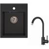 Manestein Lavello con Rubinetto, Lavello da Cucina in Granito, Lavello da Incasso, Singolo con Lavello e Rubinetto, Facile da Pulire, 40,5 cm x 48,5 cm, Grafite - Nero Screziato con Rubinetto