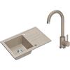 VBChome Lavello da Cucina in Granito Beige 70 x 44 cm - Lavello da Incasso Singolo Reversibile con Rubinetto, Effetto Screziato, Resistente a Graffi e Calore