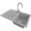 PRIMAGRAN Lavandino da Cucina Grigio 78x50cm, Lavello in Granito a 1 vasca + Rubinetto 32x20cm + Set di accessori, Lavabo da Cucina Incasso al Mobile 45cm - Milano S075