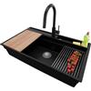 PRIMAGRAN Lavandino da Cucina Nero 88x53cm, Lavello in Granito a 1 vasca + Rubinetto 40x20cm + Set di accessori, Lavabo da Cucina Incasso al Mobile 90cm - Oslo 90 Pocket S465