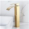 ZYCDP Rubinetto a Cascata Lavabo, Miscelatore per Lavabo da Bagno in Acciaio Inossidabile, Rubinetto Monocomando per Lavandino, oro, Alto