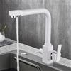 XJTNLB Rubinetto Lavello Cucina 3 Vie Bianco Rubinetteria Cucina a Doppia Leva 3 in 1 Miscelatore Cucina per Acqua Potabile Con Doppio Manopole