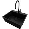 PRIMAGRAN Lavandino da Cucina Tutto Nero 58x50cm, Lavello in Granito a 1 vasca + Rubinetto 40x38cm + Set di accessori, Lavabo da Cucina Incasso al Mobile 60cm - Riga S332