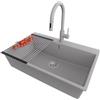 PRIMAGRAN Lavandino da Cucina Grigio 78x50cm, Lavello in Granito a 1 vasca + Rubinetto 40x20cm + Set di accessori, Lavabo da Cucina Incasso al Mobile 80cm - Riga S475
