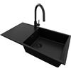 PRIMAGRAN Lavandino da Cucina Tutto Nero 90x50cm, Lavello in Granito a 1 vasca + Rubinetto 40x20cm + Set di accessori, Lavabo da Cucina Incasso al Mobile 60cm - Ibiza S060