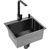 Shiyinge Lavello da cucina in acciaio inox, nero e grigio, con cestello di scarico, rettangolare, con erogatore di sapone, tubo di scarico per casa, ristoranti, lavanderia, bar, cucina, hotel, ecc. (con