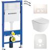 Lavita Duofix Basic Elem.a parete + WC a scarico profondo Sofi Bianco senza bordo + Sedile on chiusura ammortizzata + Pannello di comando Pulsante bianco Cassetta di scarico da incasso Set completo WC