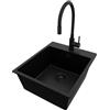 PRIMAGRAN Lavandino da Cucina Tutto Nero 43x50cm, Lavello in Granito a 1 vasca + Rubinetto 40x38cm + Set di accessori, Lavabo da Cucina Incasso al Mobile 45cm - Riga S152