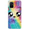 MUTOUREN Cover per Oneplus 8T Custodia in Silicone TPU Trasparenti Ultra Sottile Antigraffio Antiurto Protettivo Case con Pellicola Proteggi Schermo, Cielo Stellato e Simpatico Gatto