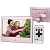 UsmAsk Spacmirrors Cornice digitale da 7 pollici, Cornice per foto digitali, Display ad alta risoluzione 1024x600 Lettore video MP3 Calendario Sveglia con telecomando Supporto scheda SD USB (Rosa)