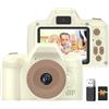 Aumotop Fotocamera Digitale per Bambini 1080P, Doppia Lente, Gioco, Musica, Scheda TF da 32 GB, di Natale per Ragazze e Ragazzi, Tracolla con Schermo da 2,4 Pollici, Beige/rosa (Beige)
