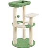 Soberine Tiragraffi per Gatti Albero Alto 90 cm con Trespolo Palla Giocattolo Tana Trasparente Torre Gatto Verde e Beige