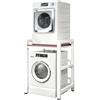 QIUCHIREMAI Scaffale sopra la lavatrice Scaffale per lavatrice a tamburo Kit di impilamento regolabile in altezza con capacità di carico di 300 kg Supporto per asciugatrice per bagno Lavanderi WhiteFrame+TeakTop