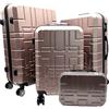 R.Leone Valigia da 1 pezzo Fino a Set 4 Trolley Rigido grande, medio, bagaglio a mano e beauty case 8 ruote in ABS 611 (Set 4 Pezzi XS S M L, Rose Gold)