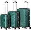 Zelsius Set di valigie 3 pezzi, verde petrolio | Valigia rigida in ABS con chiusura a combinazione, Ruote doppie e divisorio interno