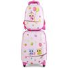 RELAX4LIFE Set Valigia Bambini 2 in 1 Gufo Festa Rosa Pastello (Trolley16 + Zaino 12) con Ruote 360°, Maniglia Regolabile, Zaino con Piedini | ABS Resistente | Ideale per Viaggi e Scuola