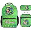 Generic Personalizzata Zaino scuola elementare bambina Personalizzato Sirenetta con Nome per school bag Scuola 3 Pezzi zainetto asilo bambino con borsa termica e Astuccio zaini per media superiore
