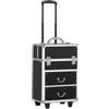 HOMCOM Valigetta Porta Trucchi Professionale, Trolley Make Up Rinforzato in MDF, Alluminio e Acciaio, Blocco con 2 Chiavi e Ruote, 36x23x58 cm, Nero