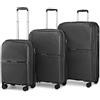 British Traveller Set Valigie 3 Pezzi - Valigia Grande + Valigia Media + Trolley Bagaglio a Mano, 55/67/76cm, Nero