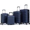 R.Leone Valigia da 1 Fino a Set 4 Trolley Rigido grande, medio, bagaglio a mano 55x40x23 cm Wizz, ITA Airways e bagaglio 45x36x20 cm EasyJet in ABS 8001 (Blu, Set 4 Pezzi XS S M L)