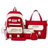 Lengender Set di 5 zaini Kawaii con borsa per il pranzo e astuccio per matite, borsetta, portamonete per adolescenti, ragazze, freschi e dolci, rosso, 46*30*18cm, Casuale