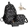 Knubbuf 3 Piece Bow Backpack Set for Girls, Cute Kawaii Bow Backpack for Girls, Aesthetic Large Capacity School Bags for Girls, Girl School Bag and Lunch Box Set (Bow Black)