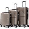 R.Leone Valigia da 1 Fino a Set 4 Trolley Rigido grande, medio, bagaglio a mano 55x40x23 cm Wizz, ITA Airways e bagaglio 45x36x20 cm EasyJet in ABS 8005 (Oro, Set 3 Pezzi S M L)