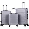 R.Leone Valigia da 1 Fino a Set 3 Bagaglio a mano 55x40x20 Ryanair, Medio, Grande Ultra Resistente Trolley rigido leggero 8 ruote in ABS 2220 (Argento, Set 3 Pezzi S M L)