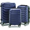 R.Leone Valigia da 1 pezzo Fino a Set 4 Trolley Rigido grande, medio, bagaglio a mano e beauty case 8 ruote in ABS 2026 (Blu, Set 3 S M L)