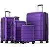 SHOWKOO Set di Valigie Rigide 4 Pezzi Espandibile ABS+PC Leggero Ultra Durevole Valigia Trolley da Viaggio con Chiusura TSA e 4 Ruote Doppie (S-M-L-XL,Viola)