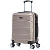 R.Leone Valigia da 1 Fino a Set 4 Trolley Rigido grande, medio, bagaglio a mano 55x40x23 cm Wizz, ITA Airways e bagaglio 45x36x20 cm EasyJet in ABS 8001 (Oro, S Bagaglio 55x40x23cm)