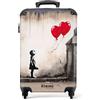 NoBoringSuitcases.com Valigia Bagaglio a Mano, Trolley 55x40x20 cm, 10 kg, Bagaglio a Mano (Ragazza Globo di Cuori - Rosso)