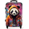 NoBoringSuitcases.com © Valigia rigida con ruote, trolley, bagaglio a mano, 4 ruote, lucchetto TSA (panda con giacca arancione e schizzi di colore), (Valigia media 67x43x25 cm)