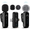 laqula 2 in 1 Microfoni Lavalier Wireless per iPhone, iPad, Android, Fotocamera, Microfono USB-C 2 Pack Riduzione del Rumore Registrazione Cristallina per Registrazioni Video, Vlog, YouTube, TikTok