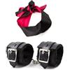 FUSHENGCHUANG Kit benda maschera occhi in raso, set di manette in raso, benda nera maschera occhi in raso, manette regolabili bracciale in raso, maschera occhi in raso (Nero)