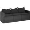 vidaXL Divano da Giardino a 3 Posti con Cuscini Nero in Polyrattan